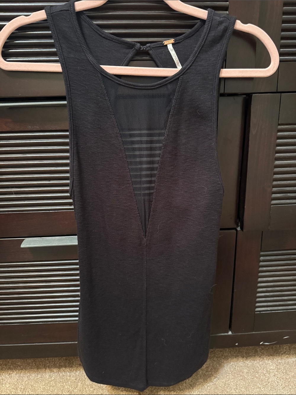 Free People Black Sleeveless Tank with Sheer V-Insert